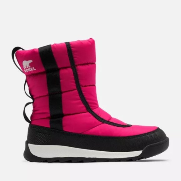 Sorel,Whitney II Puffy Mid boot, in pink,black, + white girl's size 13, EUC.
